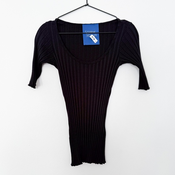 Simon Miller black ribbed fitted short sleeve top blouse top size small pre-owne - Picture 2 of 3